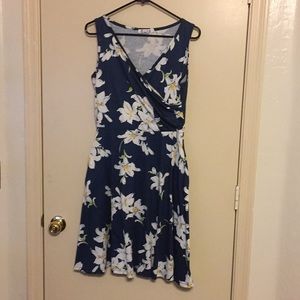 Blue floral Sleeveless tank dress with pockets